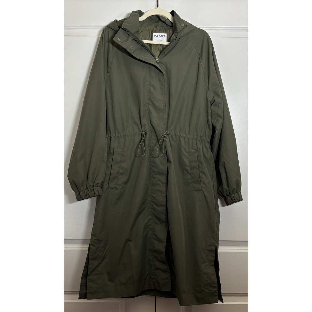 Old Navy Womens Water Resistant Trench Coat Olive Green Drawstring Waist M